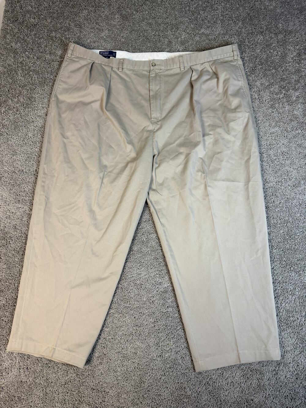 Polo Ralph Lauren Andrew Pants Mens 52x27 Beige Chino Relaxed Pleated Cotton